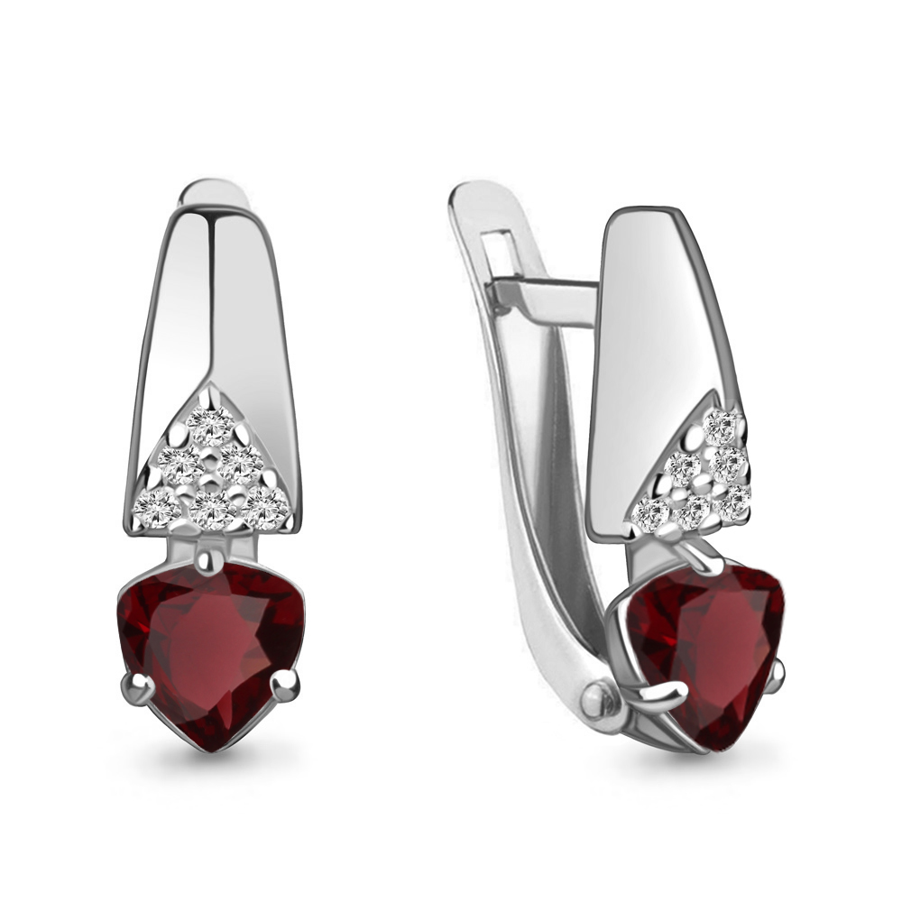 4782503А Серьги из Серебра с гранатами, фианитами