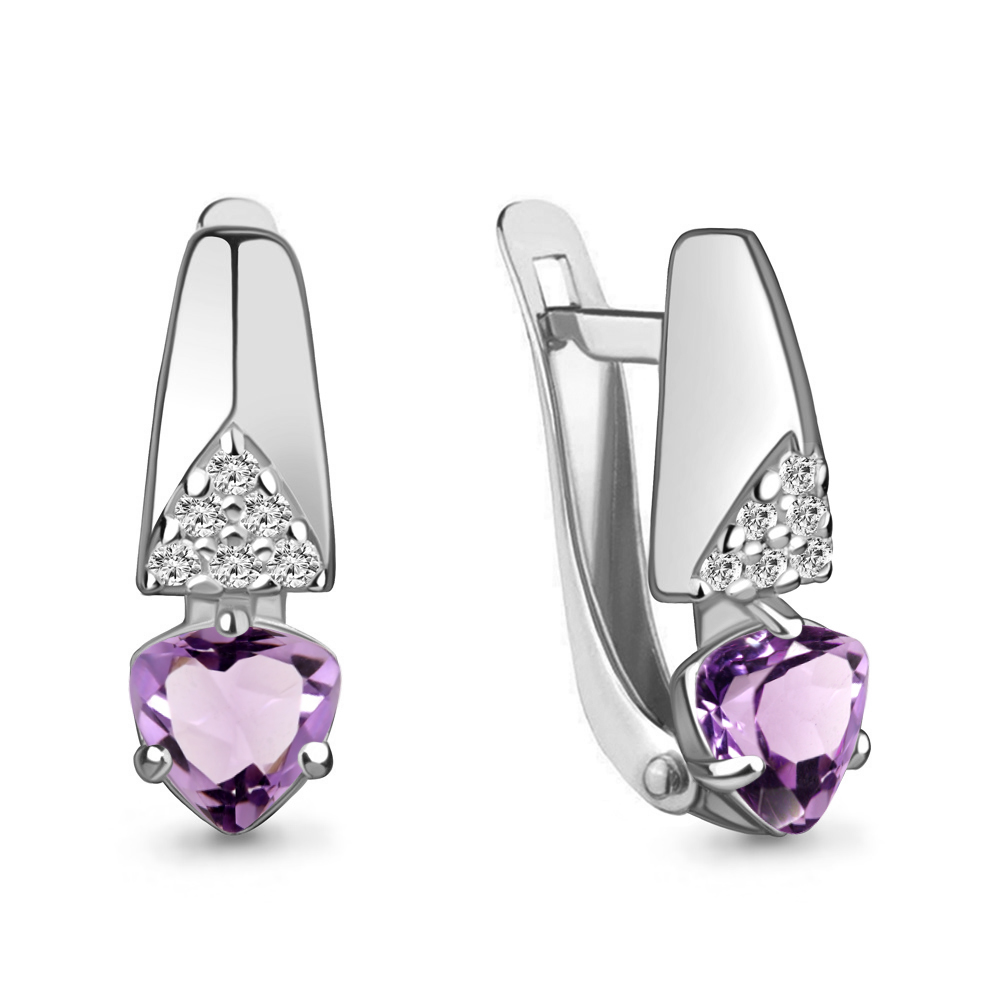 4782504А Серьги из Серебра с аметистами, фианитами