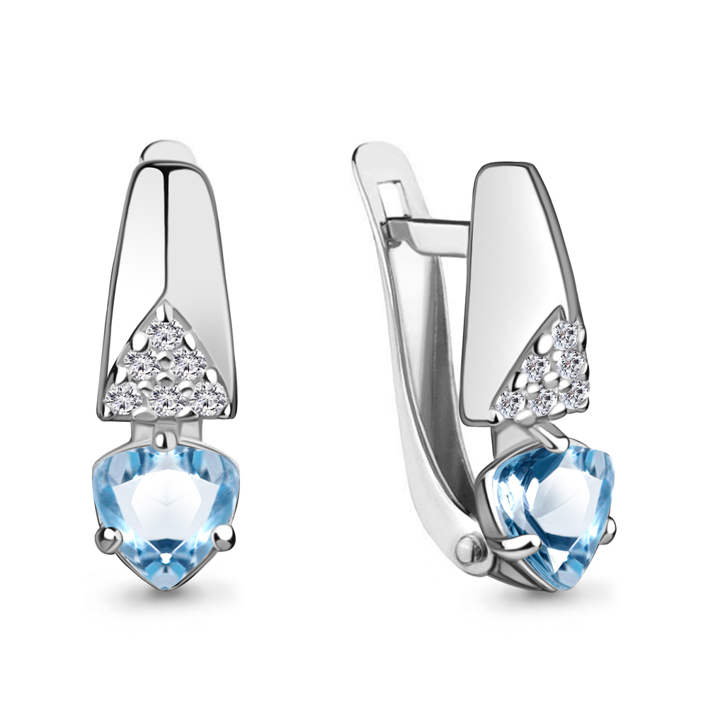 4782505А Серьги из Серебра с топазами свисс блю, фианитами