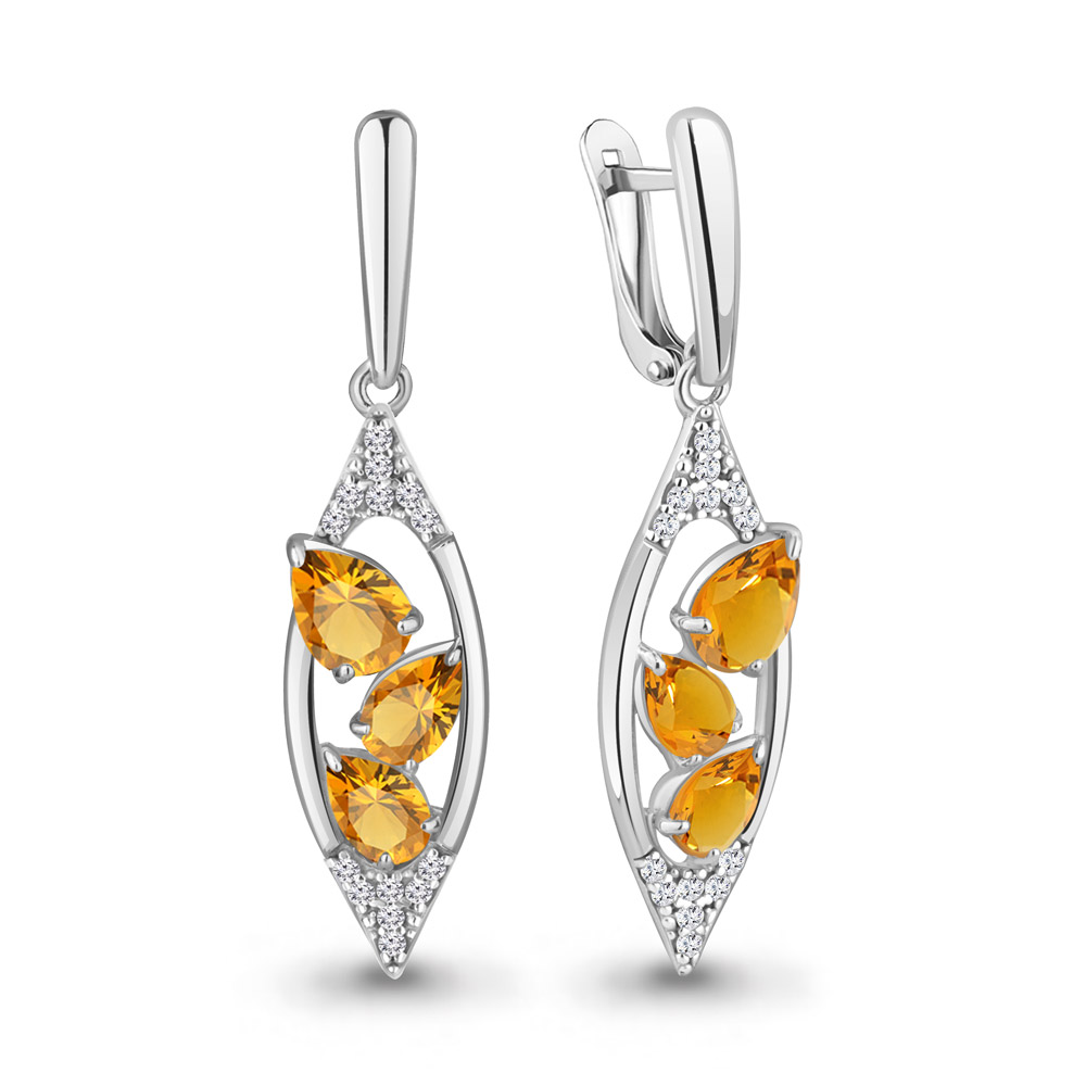 4782906А Серьги из Серебра с фианитами, цитринами