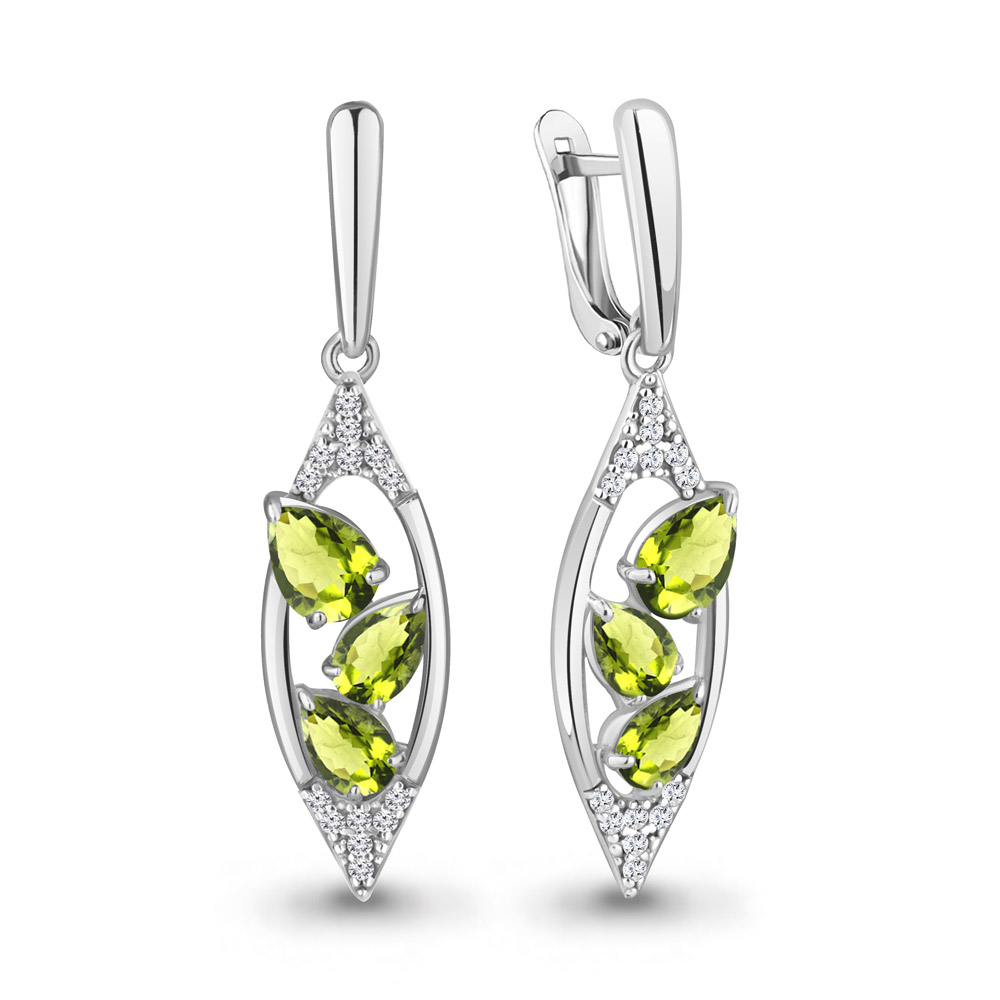 4782907А Серьги из Серебра с фианитами, хризолитами