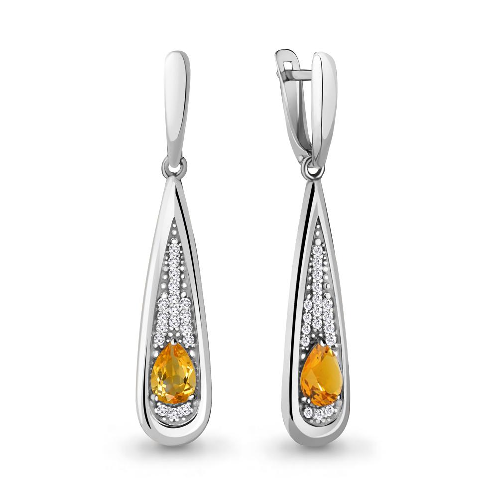 4783006А Серьги из Серебра с фианитами, цитринами