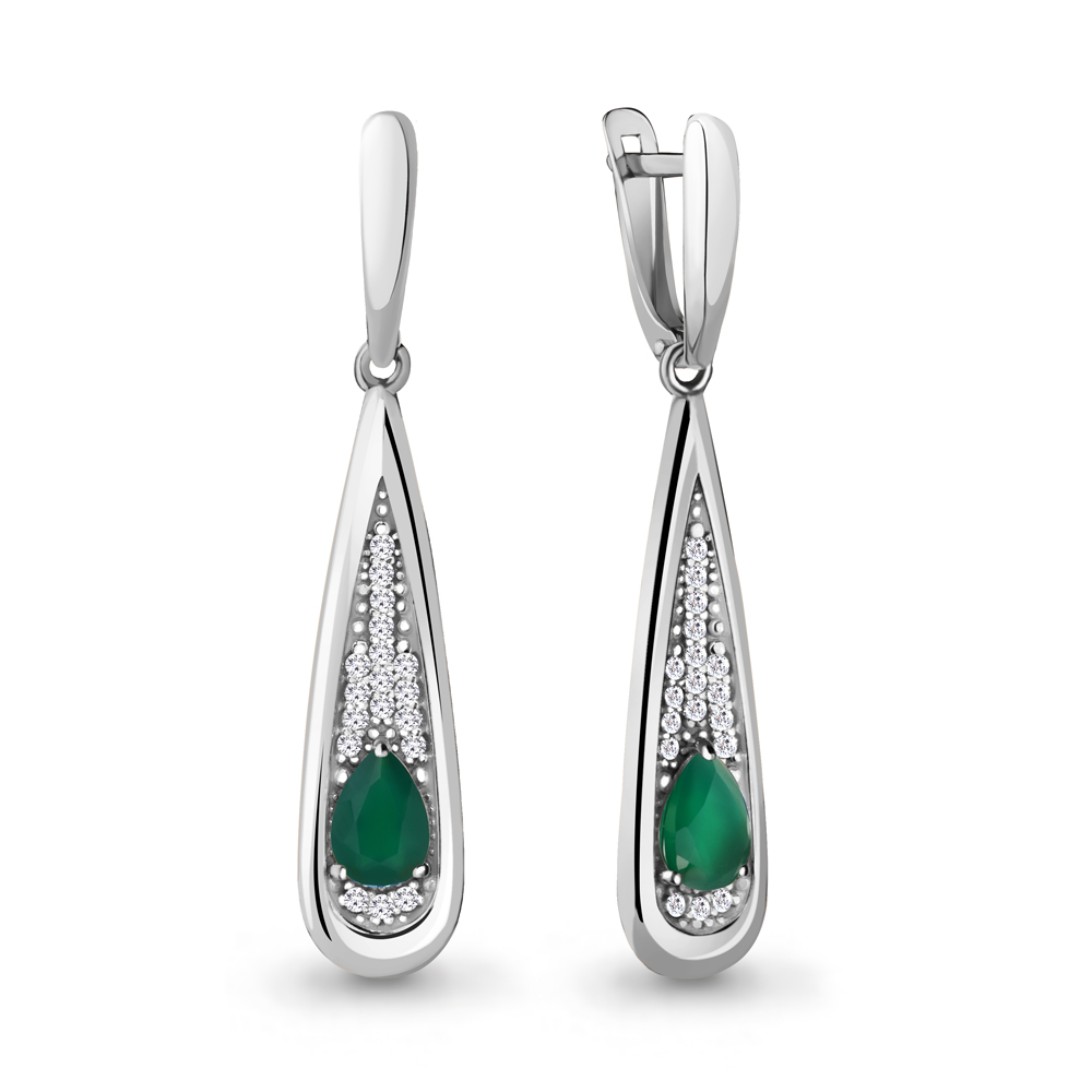 4783009А Серьги из Серебра с агатами, фианитами