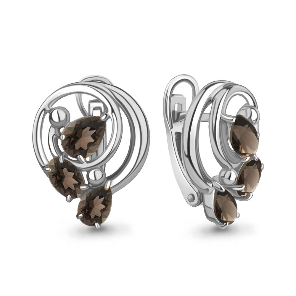 4783101 Серьги из Серебра с кварцами дымчатыми