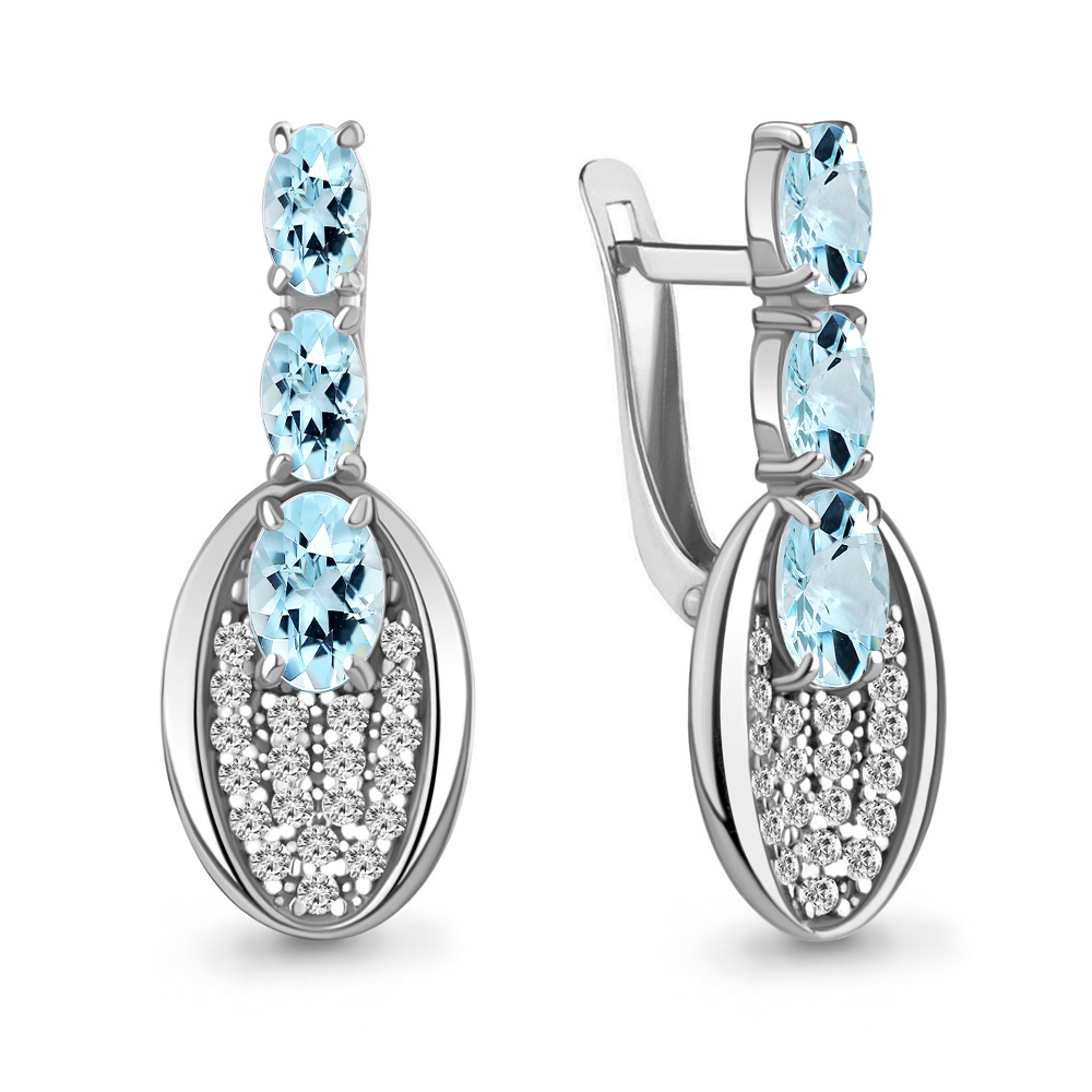 4783302А Серьги из Серебра с топазами скай блю, фианитами