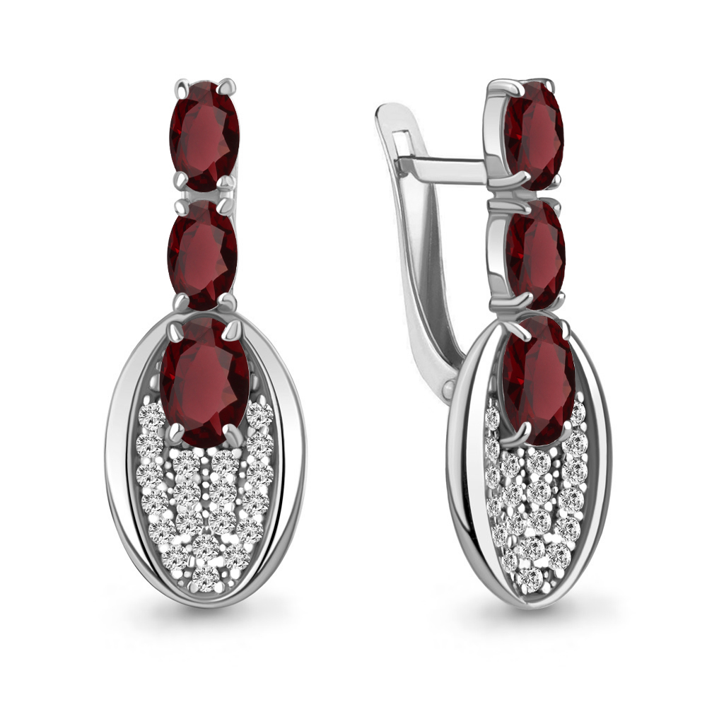 4783303А Серьги из Серебра с гранатами, фианитами