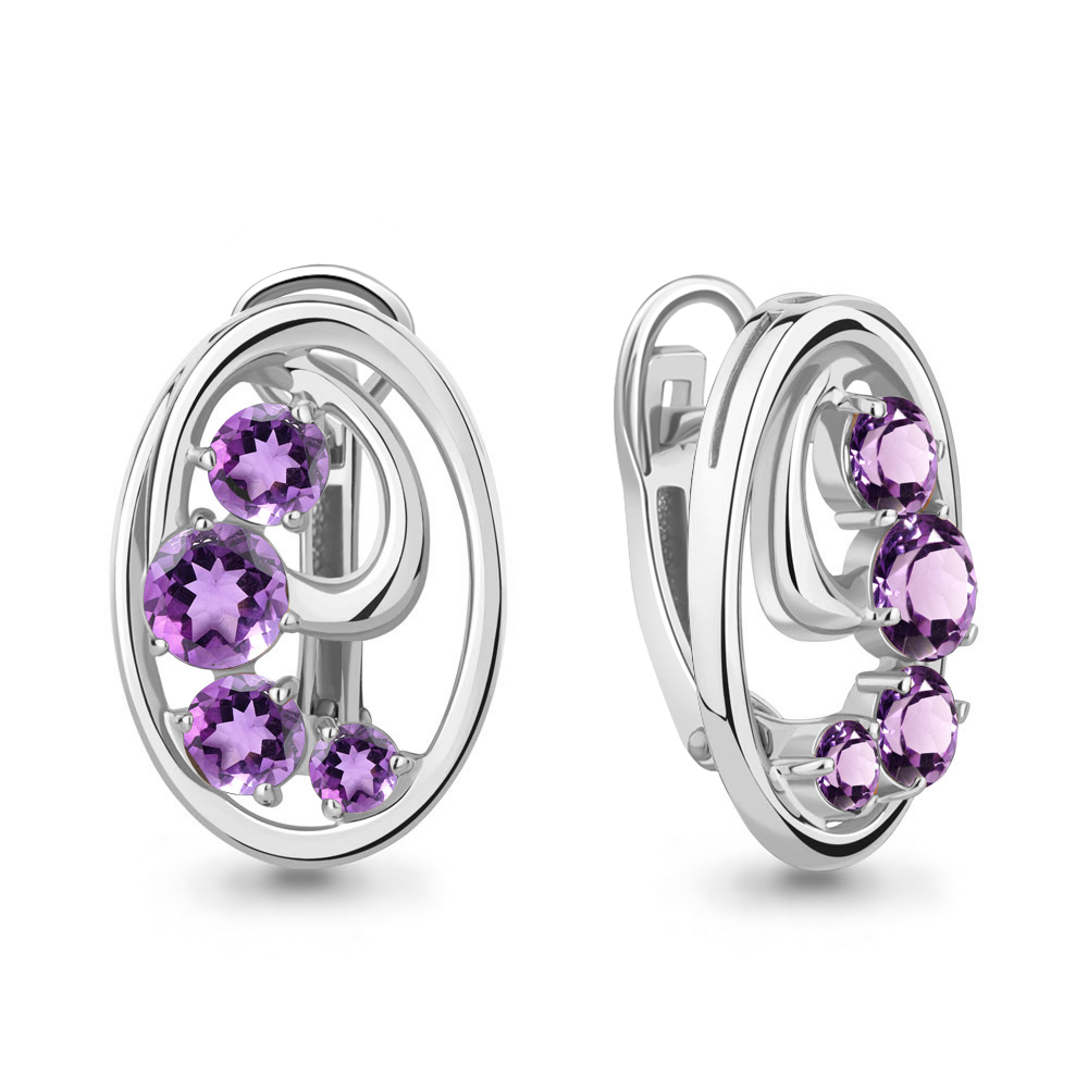 4784304 Серьги из Серебра с аметистами
