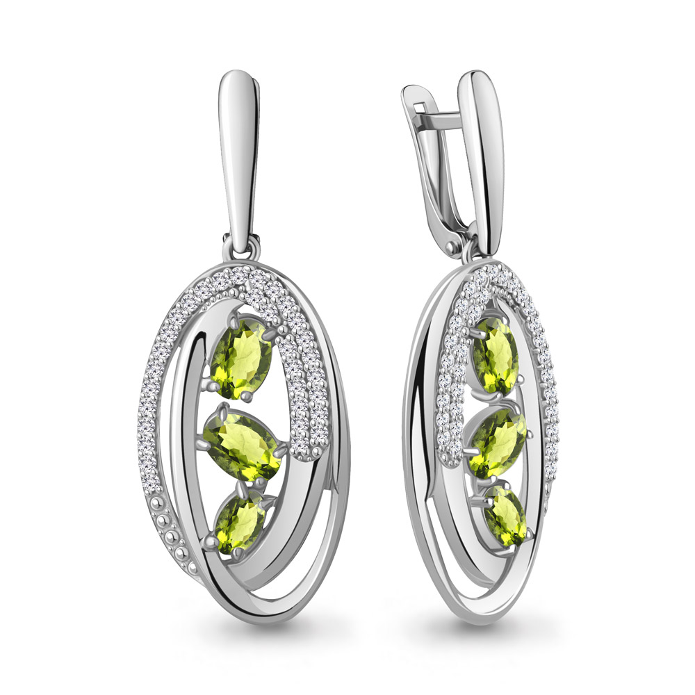 4784407А Серьги из Серебра с фианитами, хризолитами