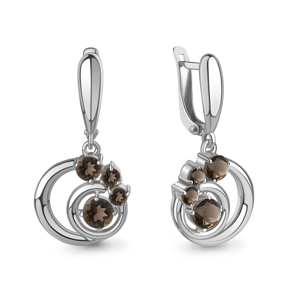 4784601 Серьги из Серебра с кварцами дымчатыми