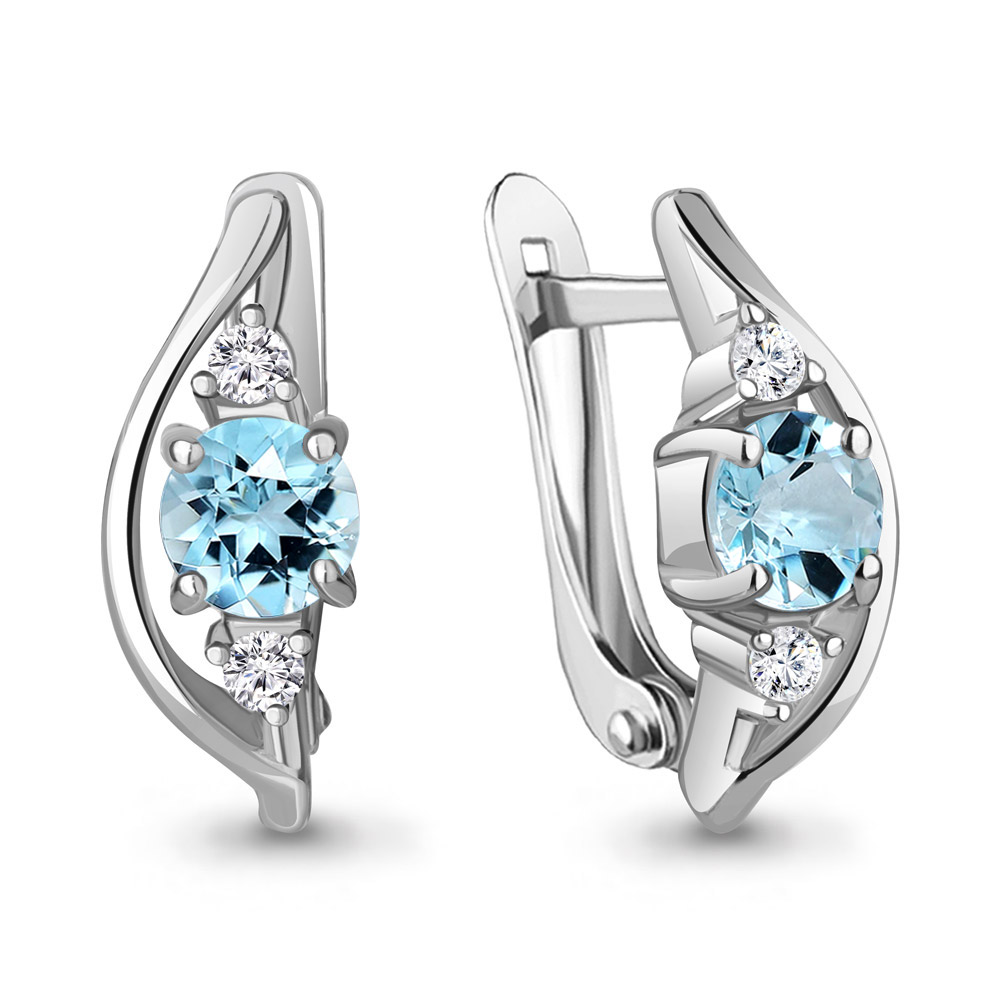 4786402А Серьги из Серебра с топазами скай блю, фианитами