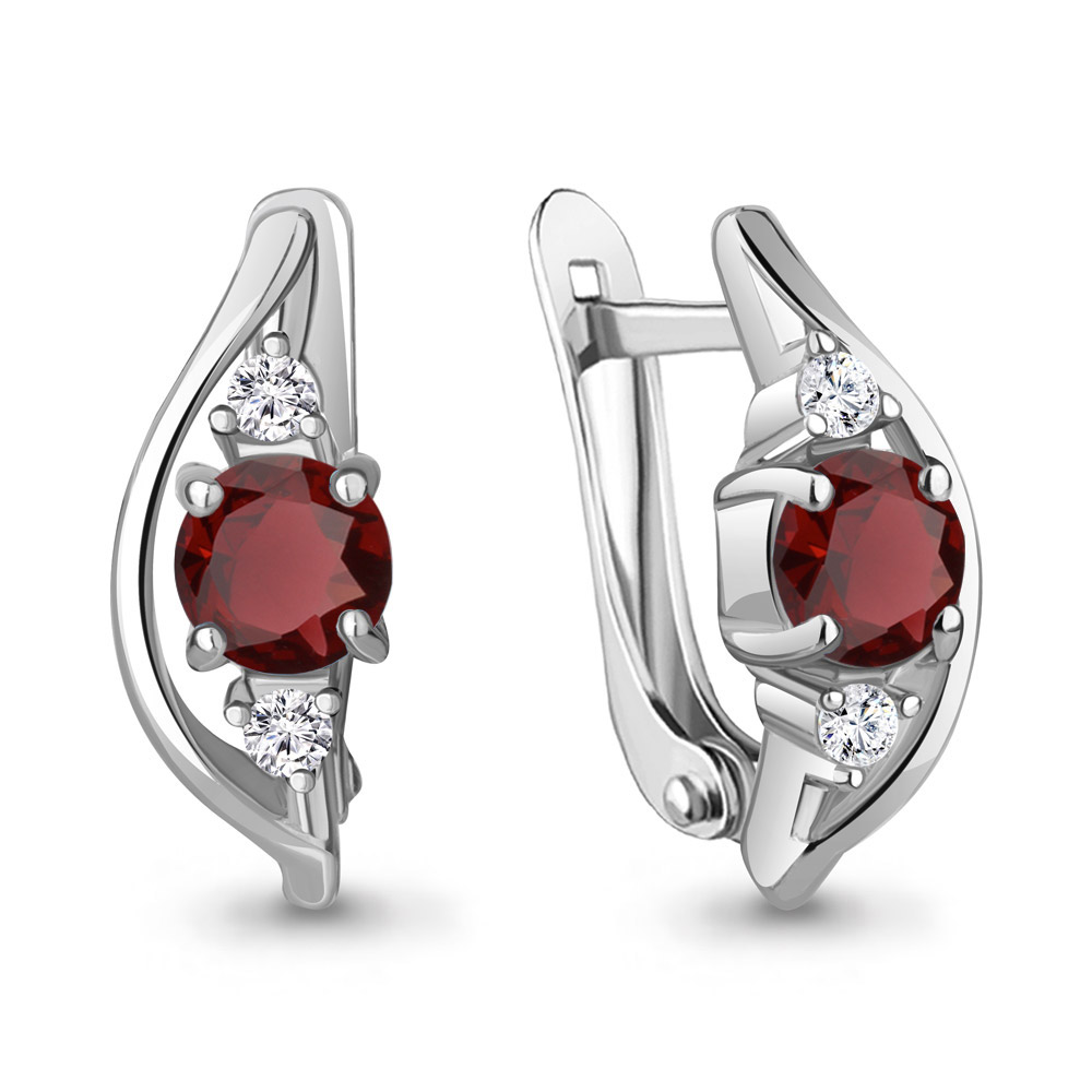 4786403А Серьги из Серебра с гранатами, фианитами