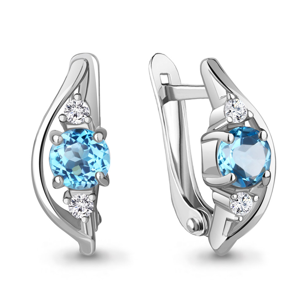 4786405А Серьги из Серебра с топазами свисс блю, фианитами