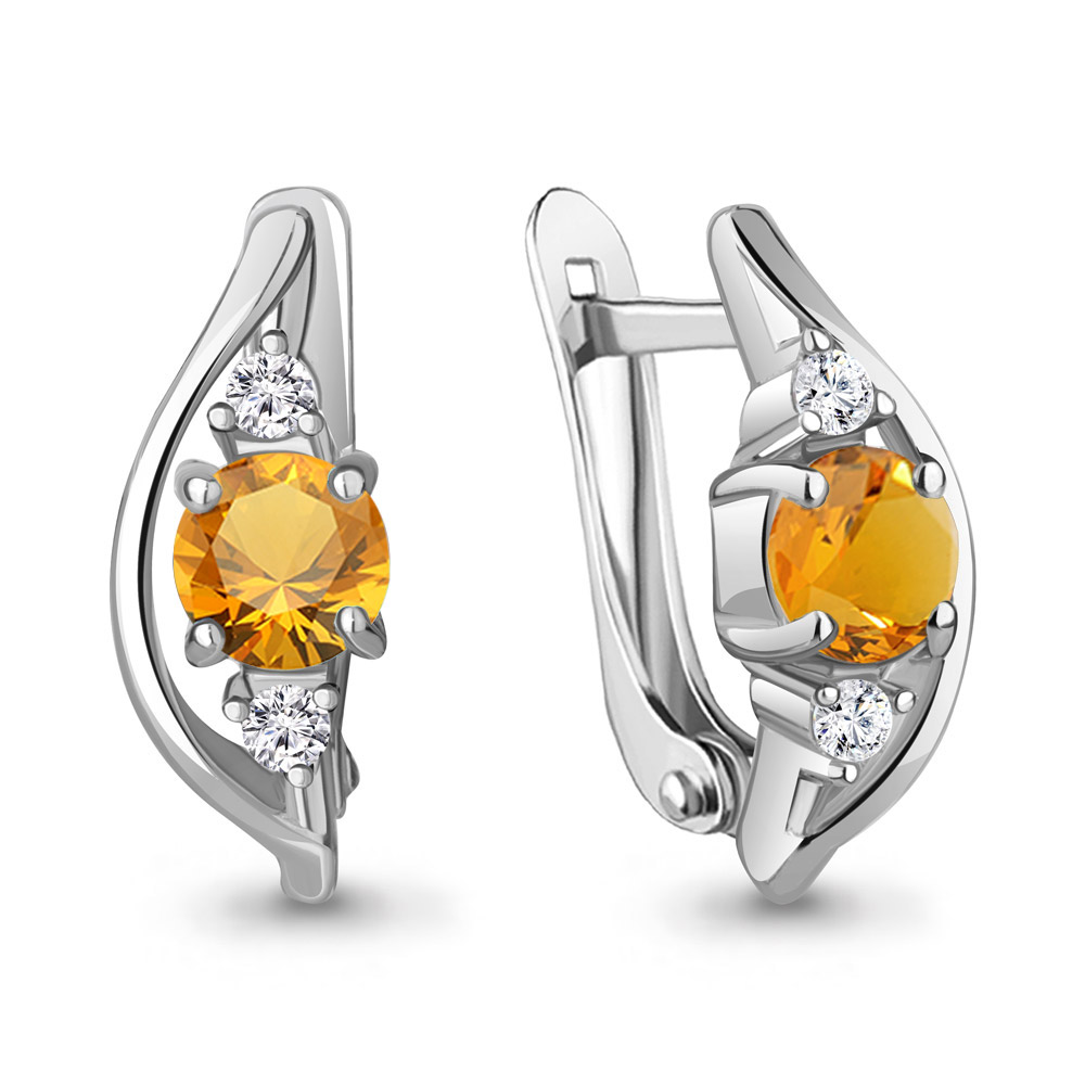 4786406А Серьги из Серебра с фианитами, цитринами