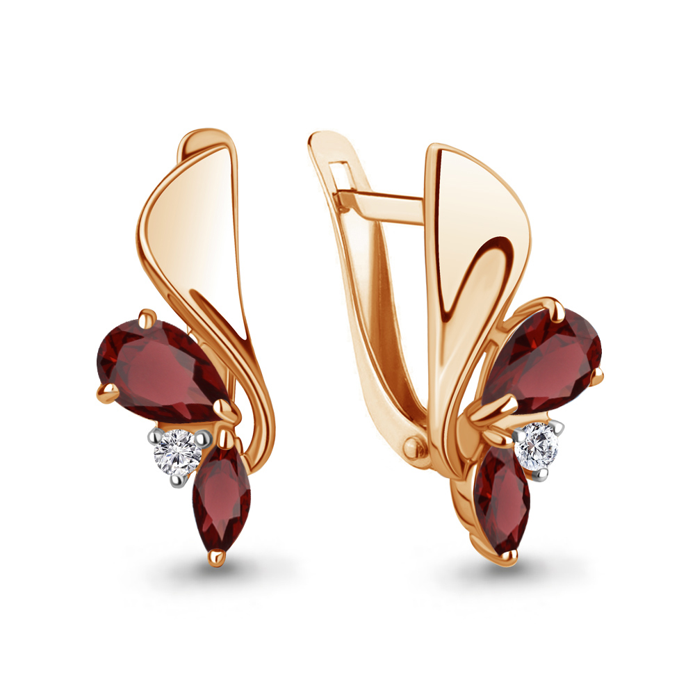 4786603А Серьги из Золота с гранатами, фианитами