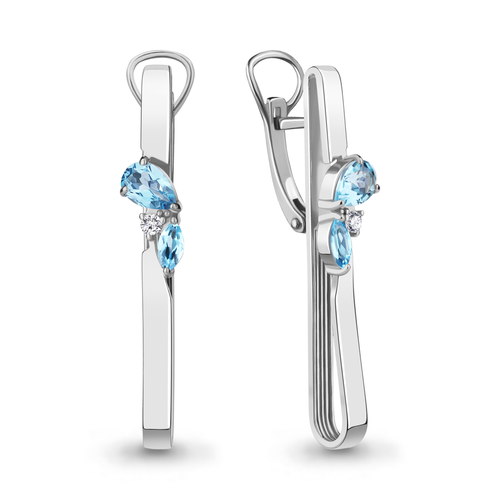 4787805А Серьги из Серебра с топазами свисс блю, фианитами