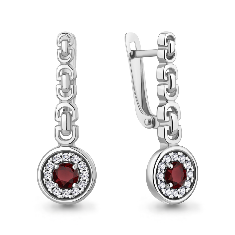 4788903А Серьги из Серебра с гранатами, фианитами