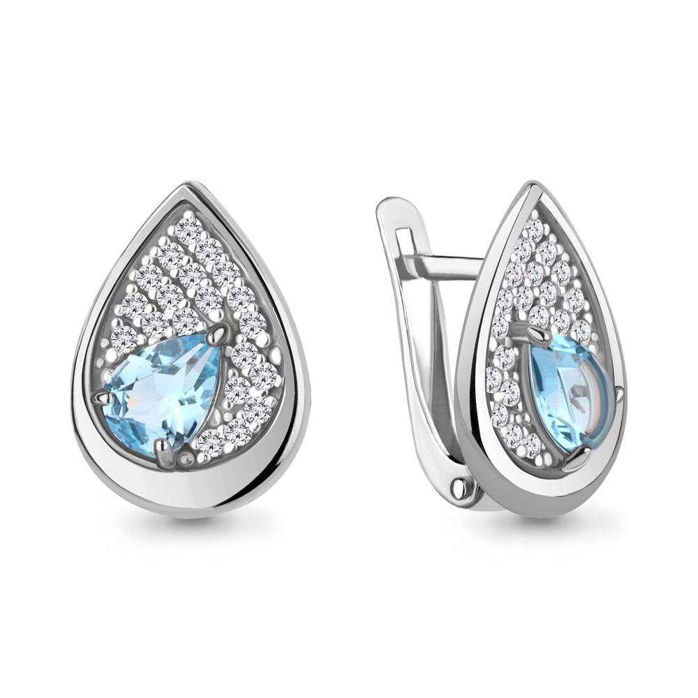 4789005А Серьги из Серебра с топазами свисс блю, фианитами