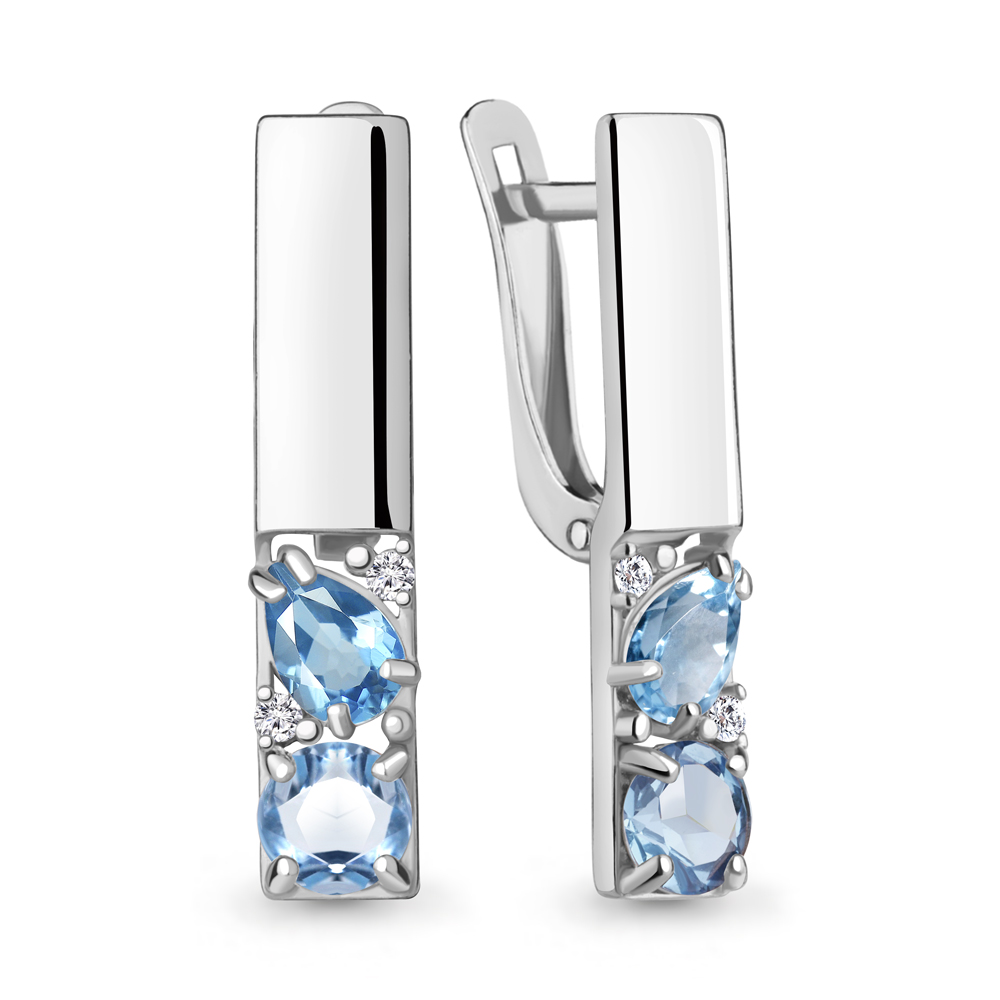 4789905А Серьги из Серебра с топазами свисс блю, фианитами