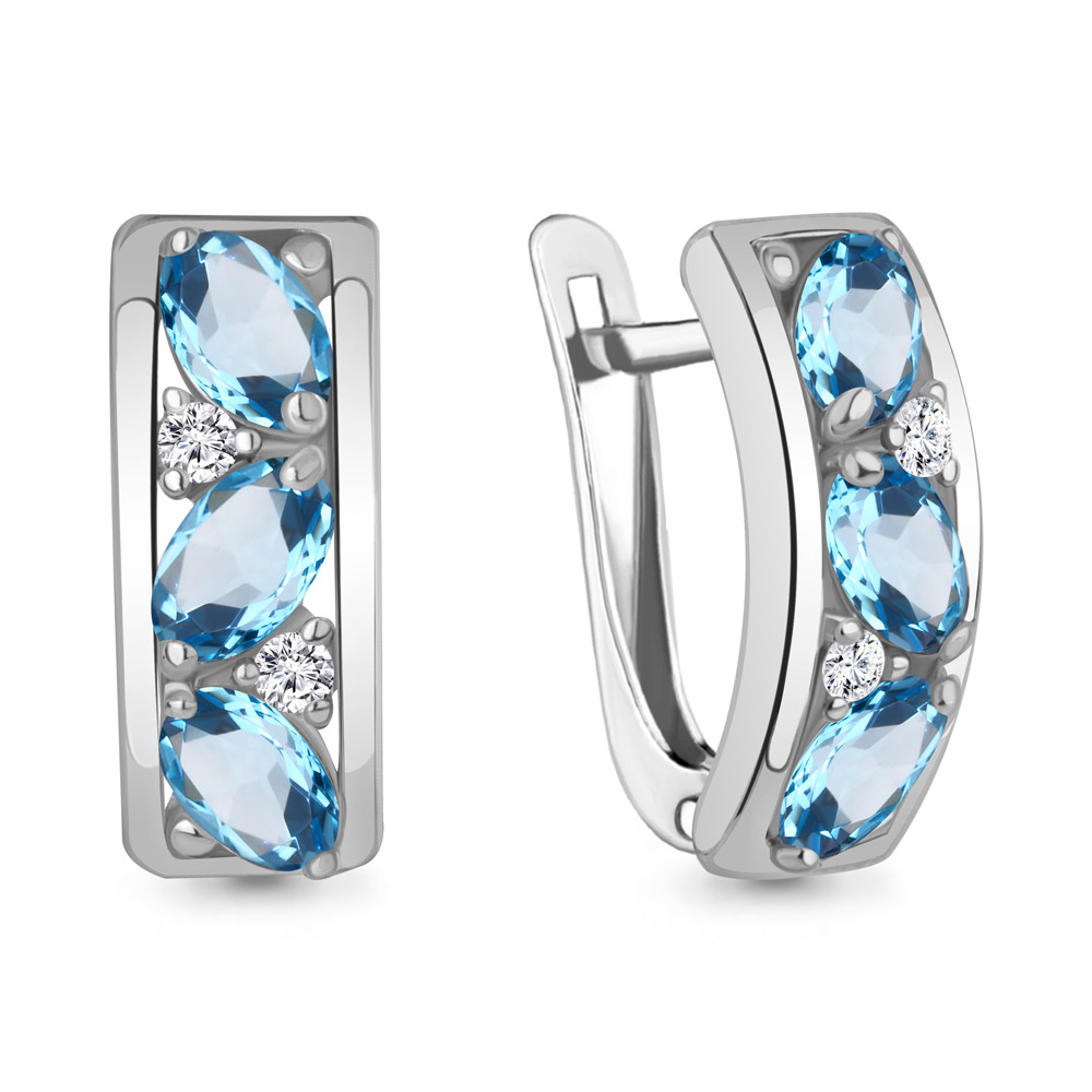 4790005А Серьги из Серебра с топазами свисс блю, фианитами