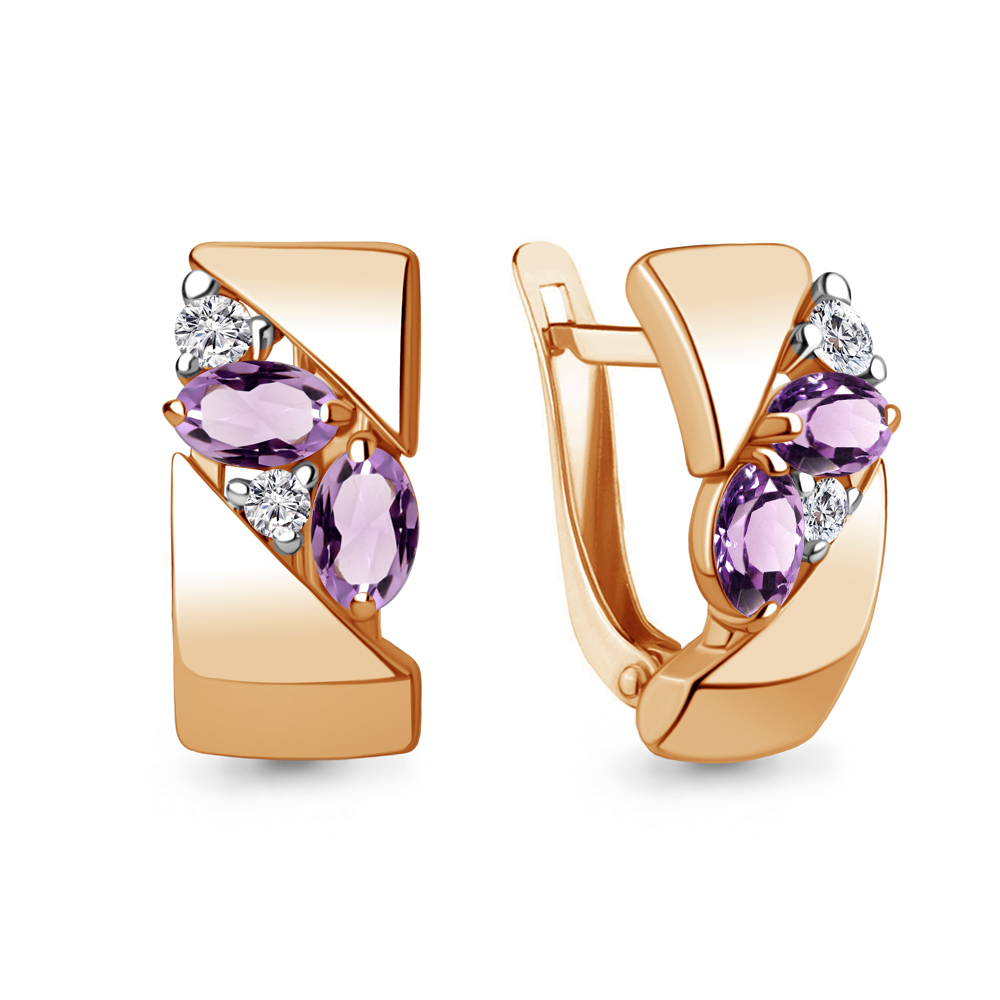 4790204 Серьги из Золота с аметистами, фианитами