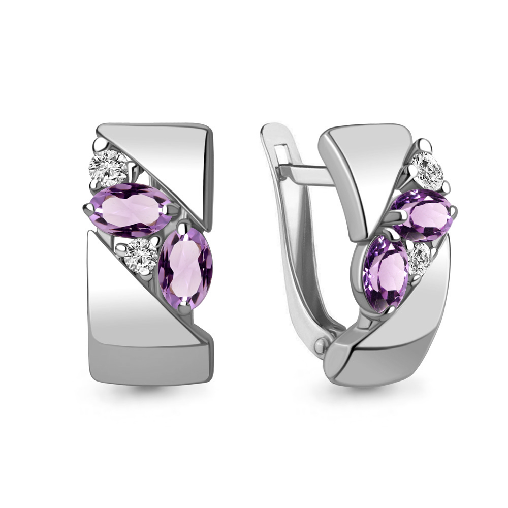 4790204А Серьги из Серебра с аметистами, фианитами