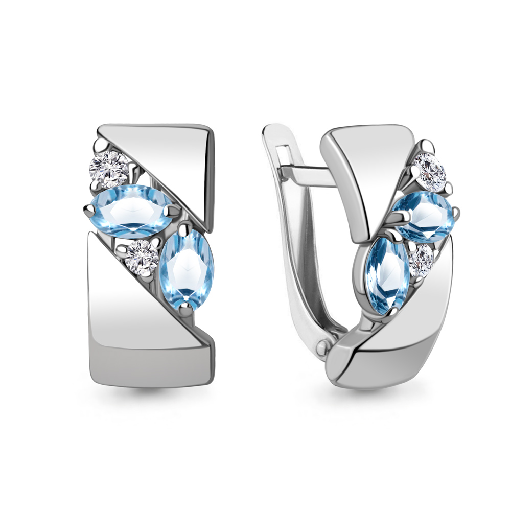 4790205А Серьги из Серебра с топазами свисс блю, фианитами