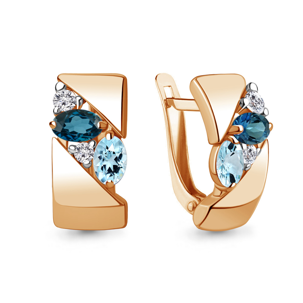 47902600 Серьги из Золота с топазами лондон блю, топазами скай блю, фианитами