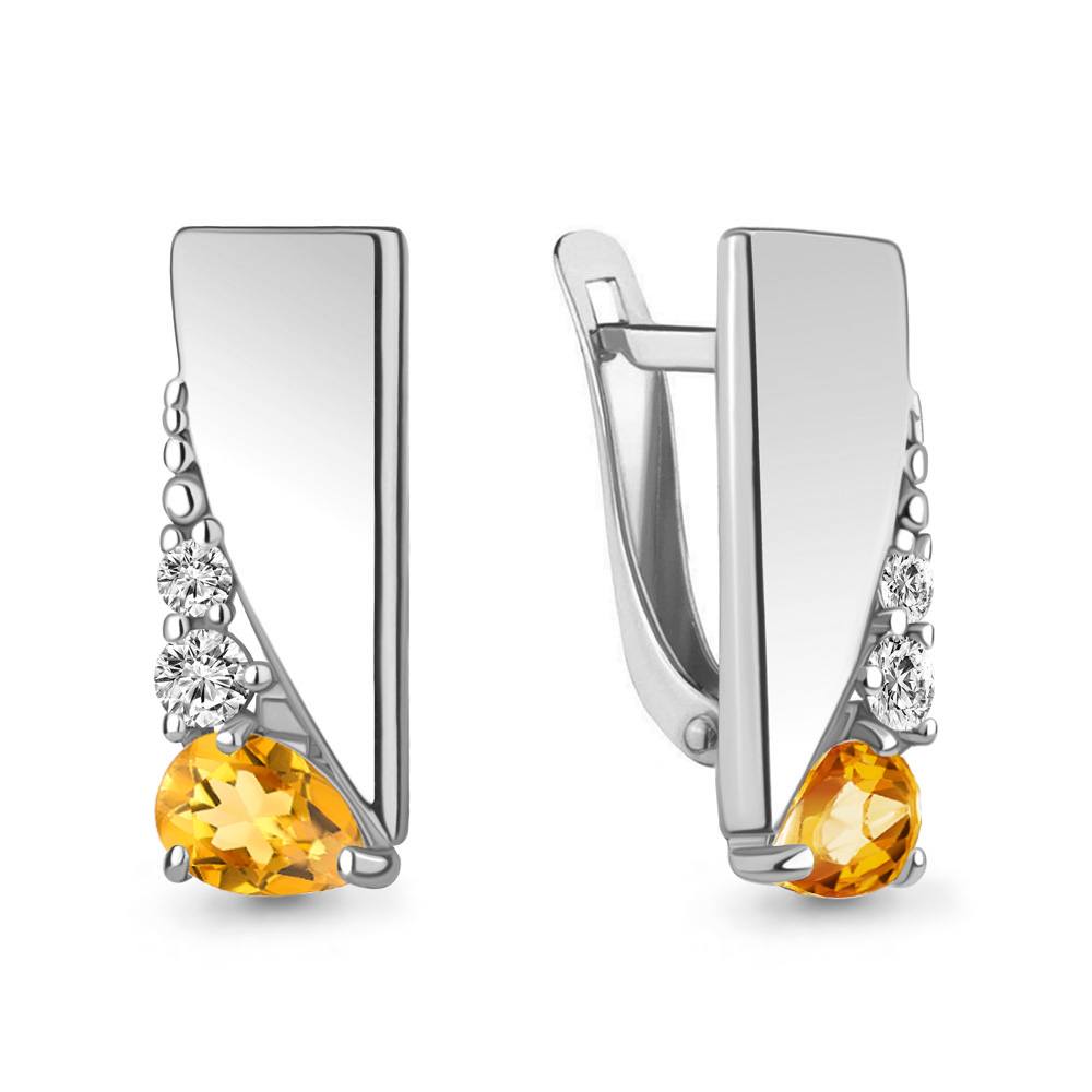 4790406А Серьги из Серебра с фианитами, цитринами
