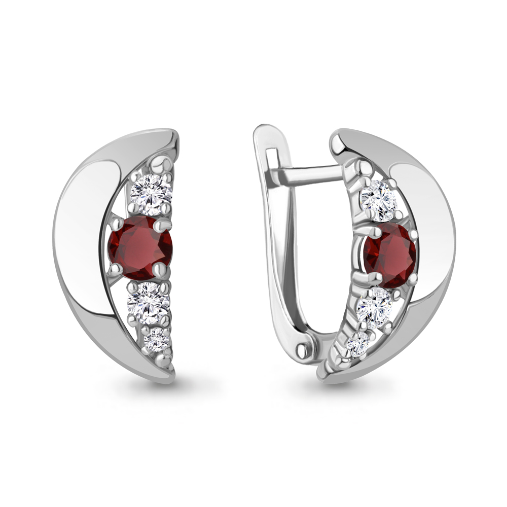 4790503А Серьги из Серебра с гранатами, фианитами