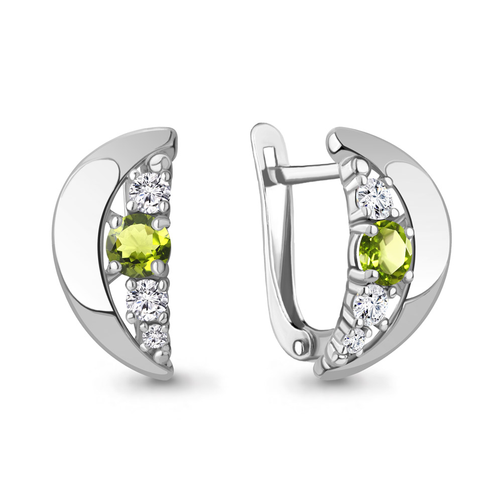 4790507А Серьги из Серебра с фианитами, хризолитами