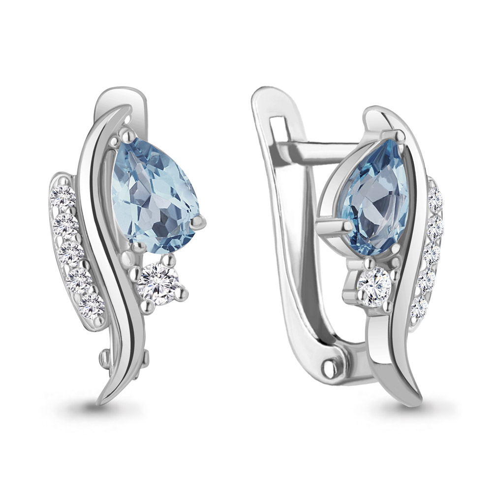 4791005А Серьги из Серебра с топазами свисс блю, фианитами
