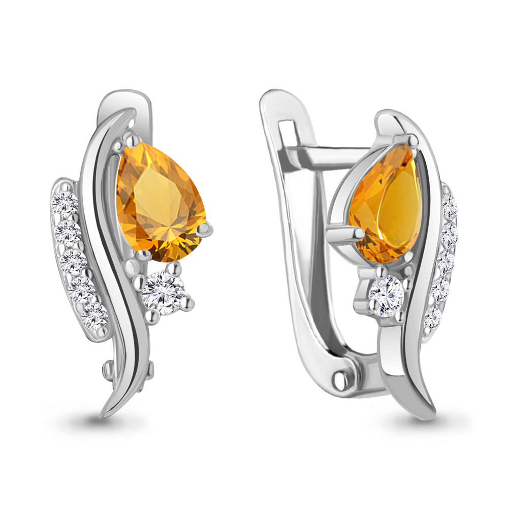 4791006А Серьги из Серебра с фианитами, цитринами