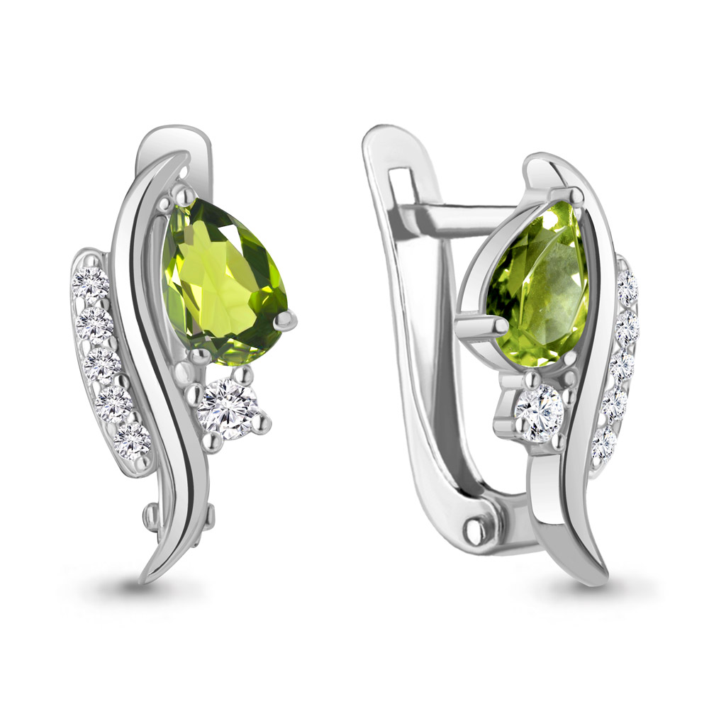 4791007А Серьги из Серебра с фианитами, хризолитами