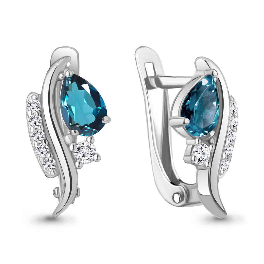 4791008А Серьги из Серебра с топазами лондон блю, фианитами