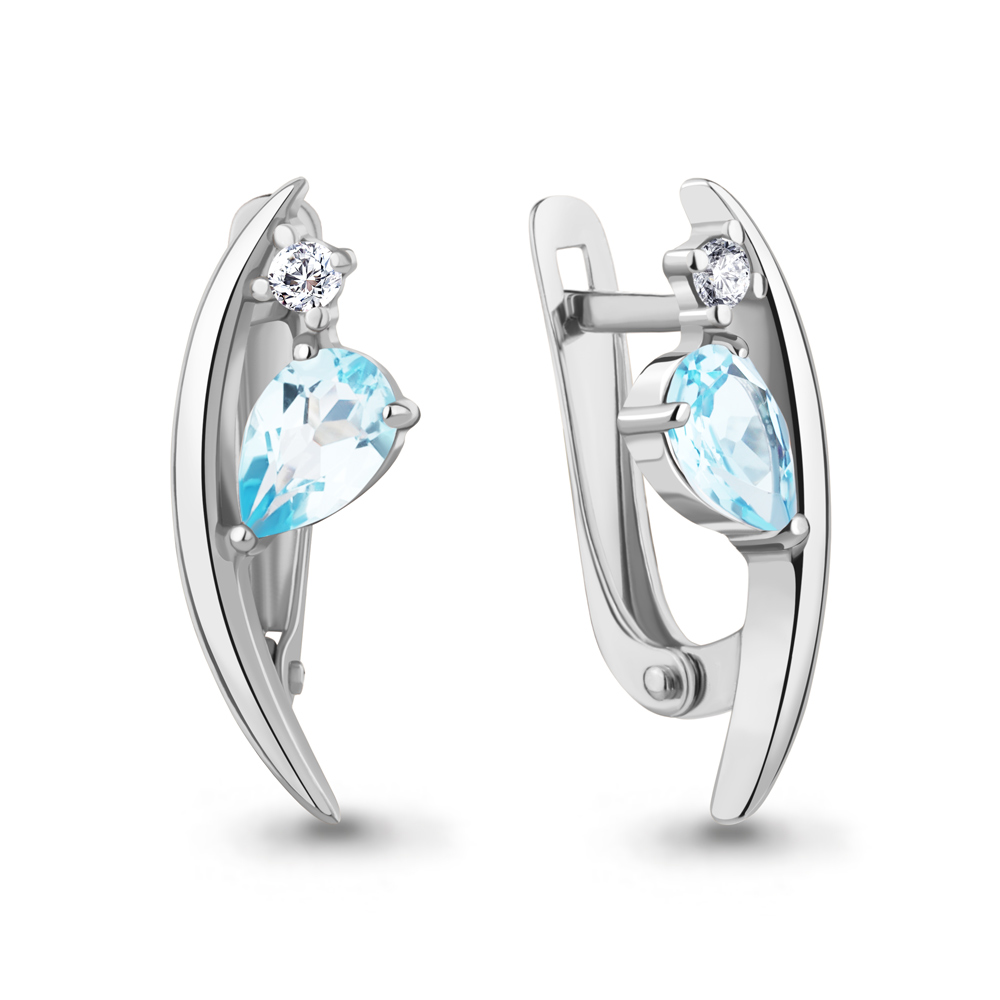 4791102А Серьги из Серебра с топазами скай блю, фианитами