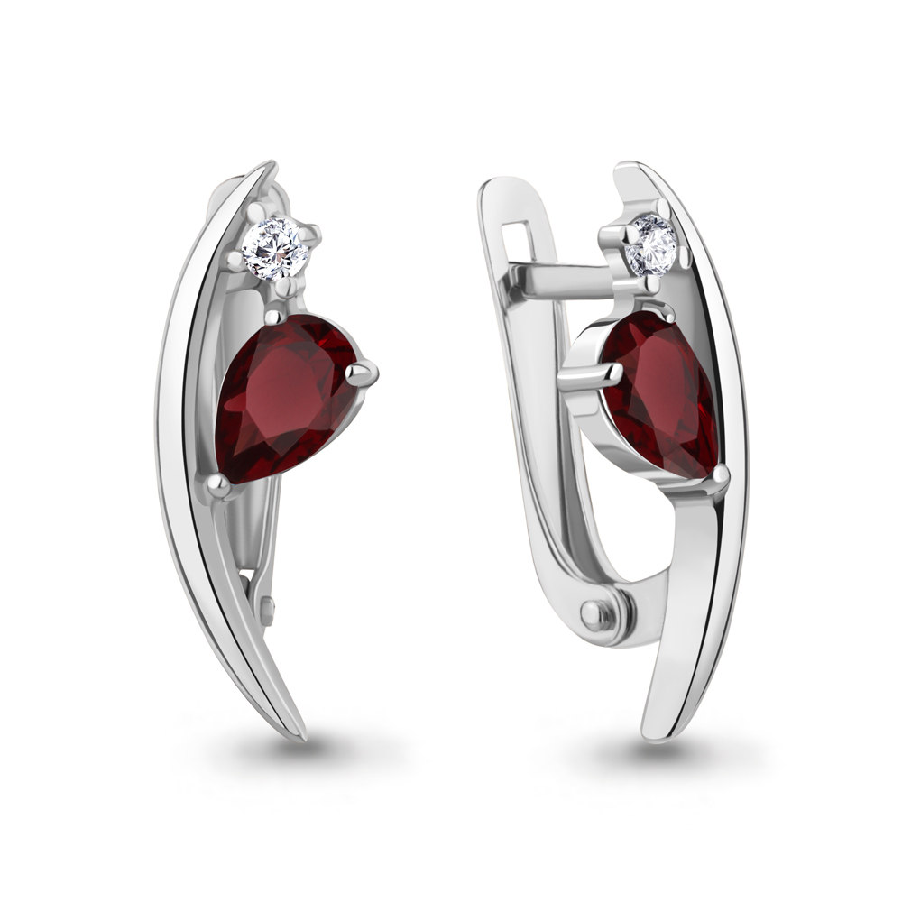 4791103А Серьги из Серебра с гранатами, фианитами