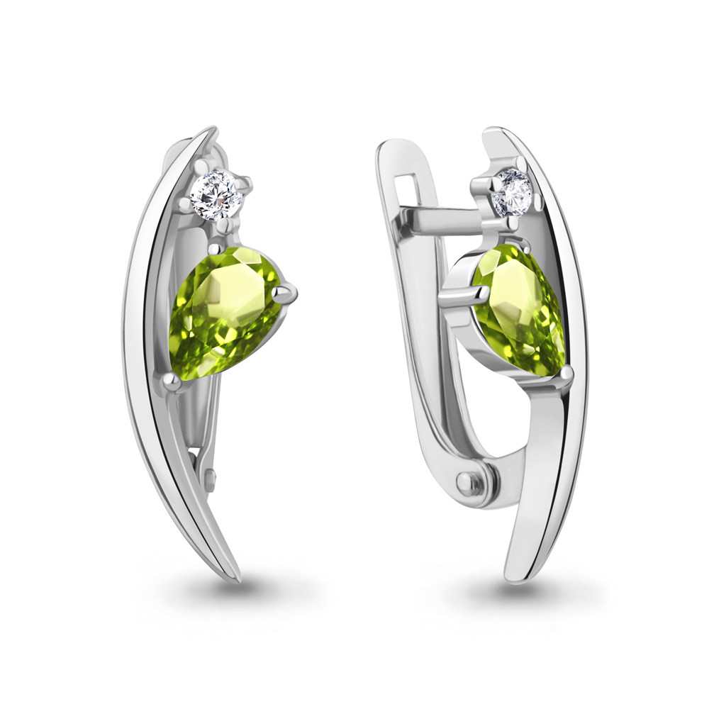 4791107А Серьги из Серебра с фианитами, хризолитами