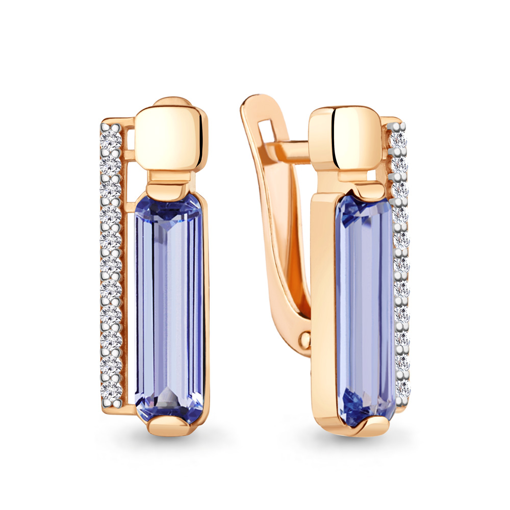 47913603А Серьги из Золота с нанотанзанитами иск., фианитами