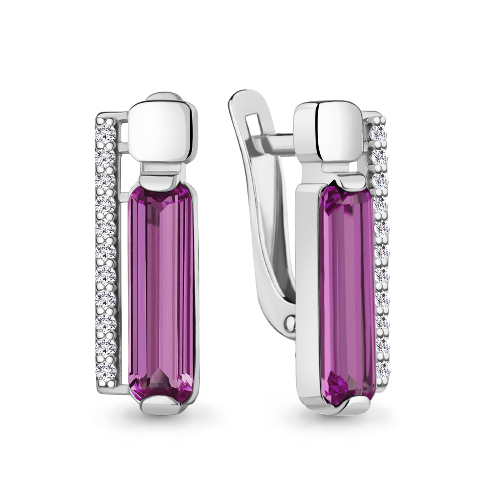 4791384А Серьги из Серебра с наноаметистами иск., фианитами