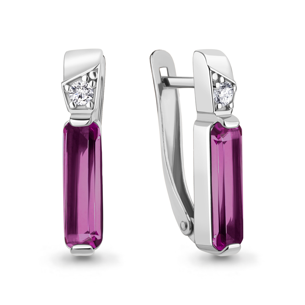4791784А Серьги из Серебра с наноаметистами иск., фианитами