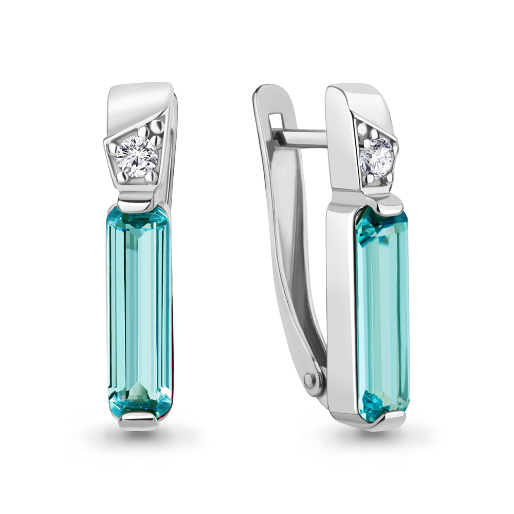 4791788А Серьги из Серебра с нанотурмалинами иск., фианитами