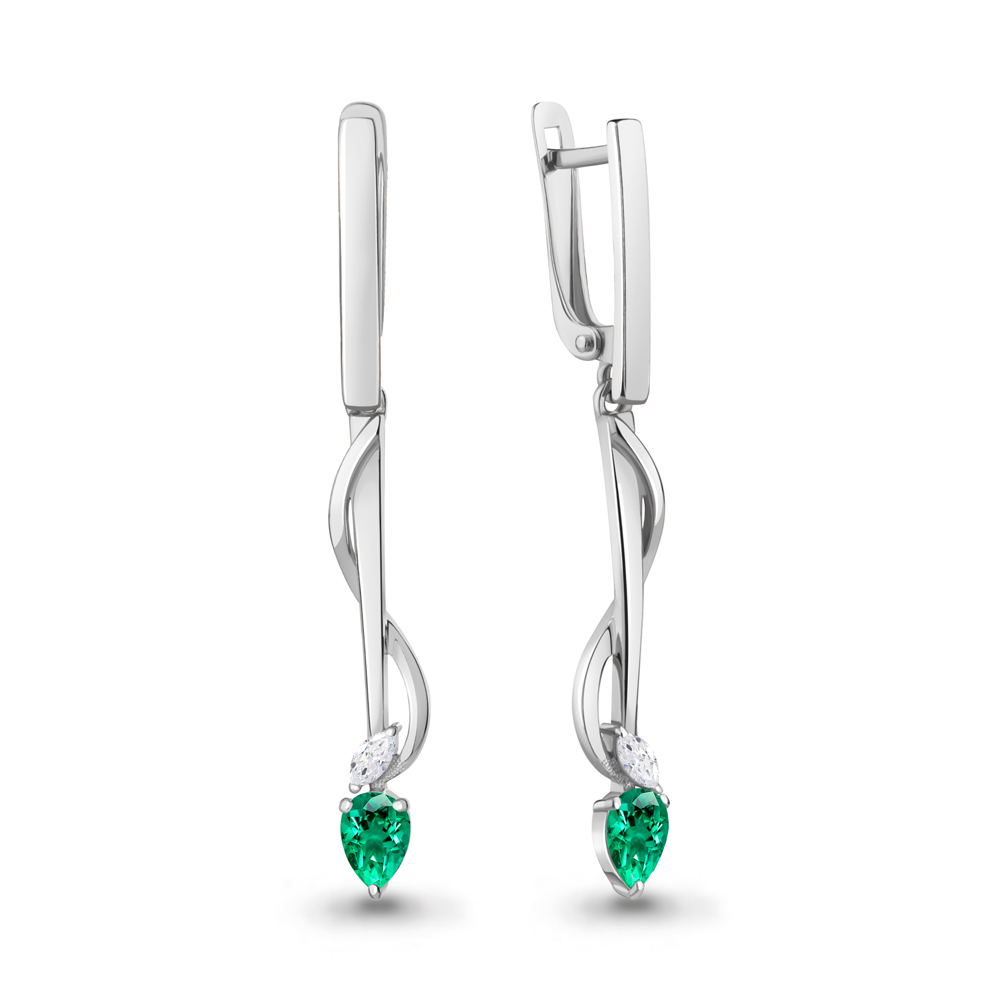 47919П Серьги из Серебра с наноизумрудами, фианитами