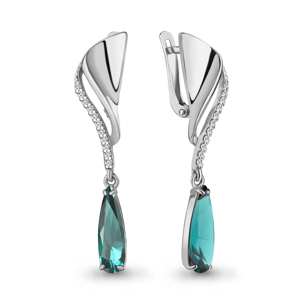 4792188А Серьги из Серебра с нанотурмалинами иск., фианитами