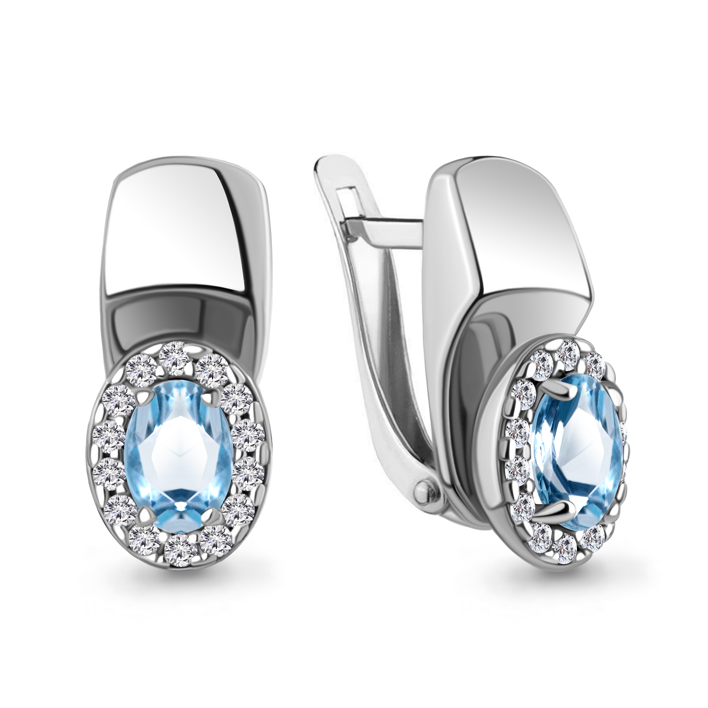 4792205А Серьги из Серебра с топазами свисс блю, фианитами