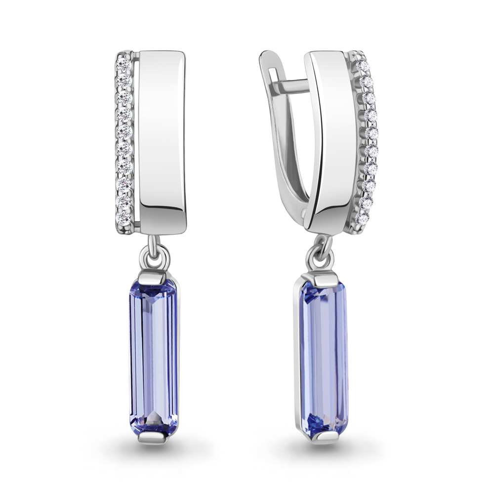 47925603А Серьги из Серебра с нанотанзанитами иск., фианитами