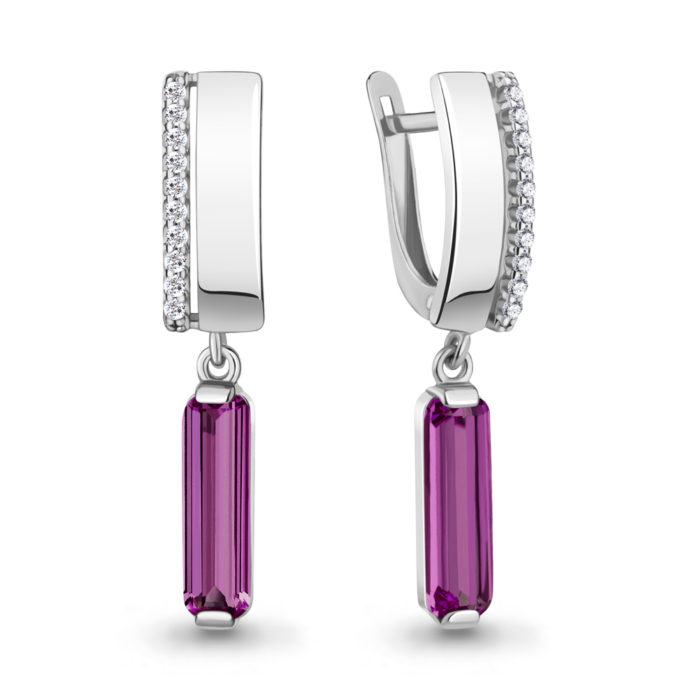 4792584А Серьги из Серебра с наноаметистами иск., фианитами