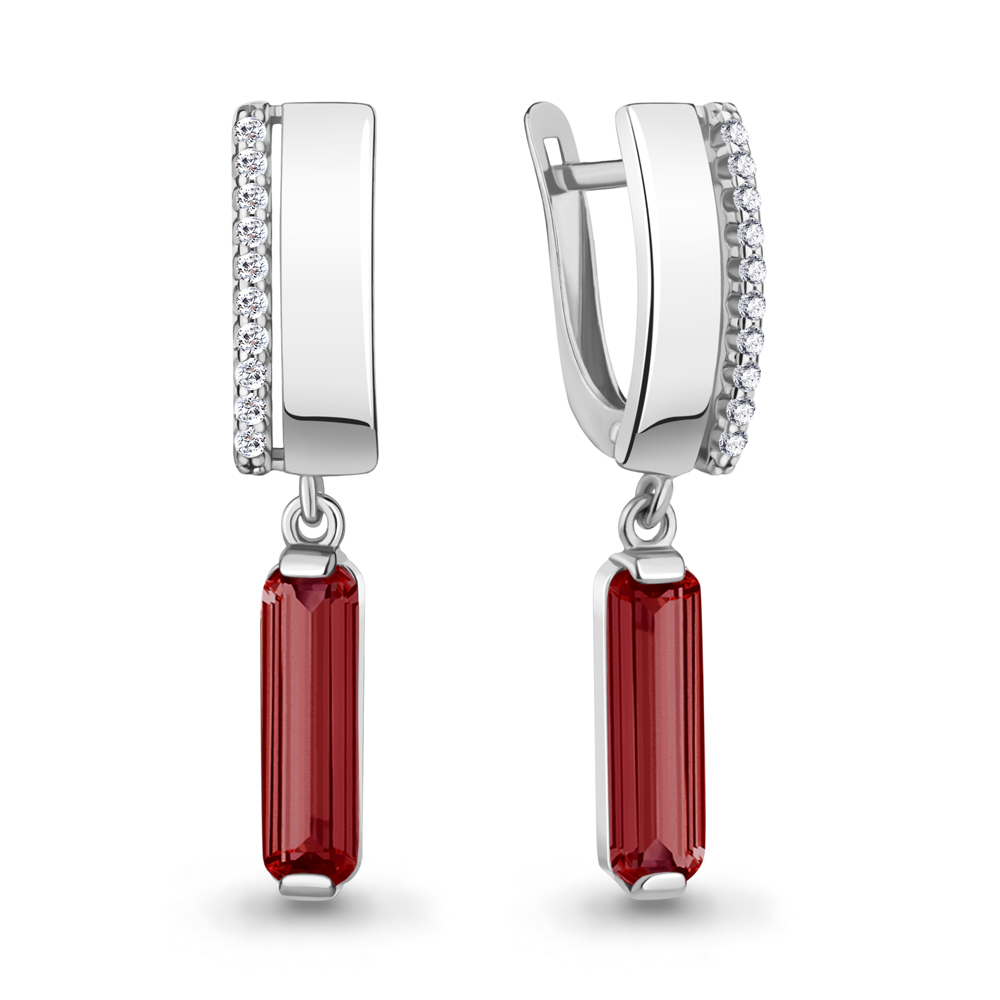 4792585А Серьги из Серебра с наногранатами, фианитами