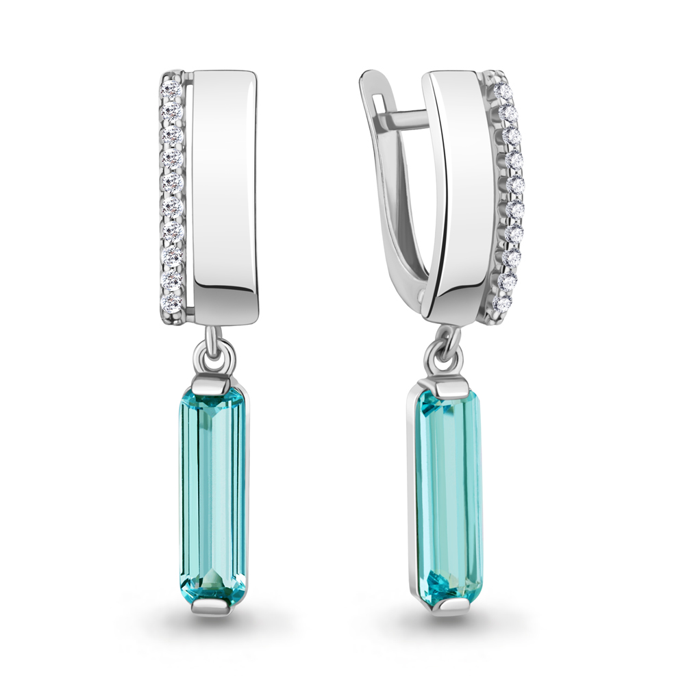 4792588А Серьги из Серебра с нанотурмалинами иск., фианитами