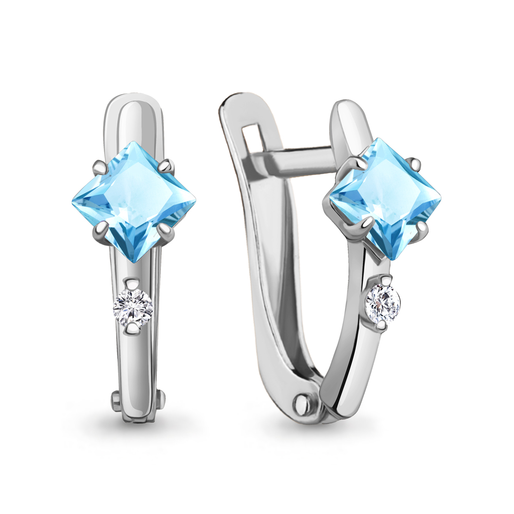 4793602 Серьги из Серебра с топазами скай блю, фианитами