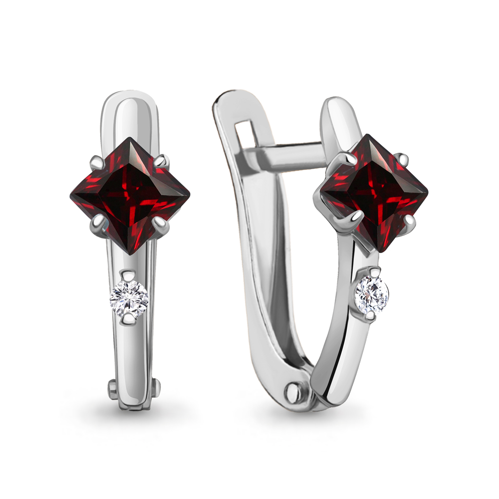 4793603 Серьги из Серебра с гранатами, фианитами